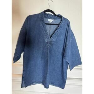 Vintage East Bay Mercantile Denim Pullover Tunic Top Made in USA 100% Cotton M